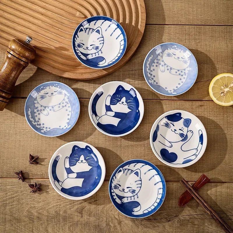 Japanese-Style Lucky Cat Ceramic Plate
