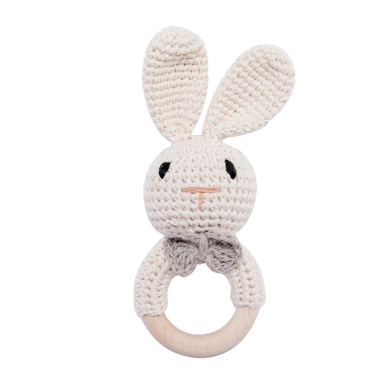 Handmade Crochet Baby Rattle – Wooden Teething Ring & Amigurumi Animal Toy