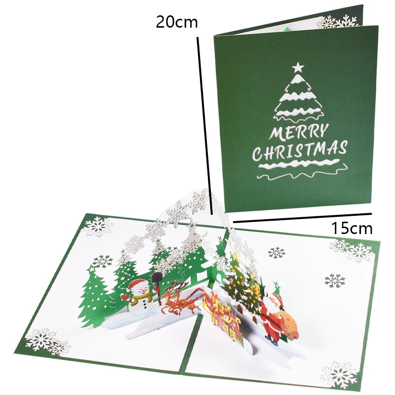 Autocollants de cartes de joyeux Noël découpés au laser, cartes pop-up, arbre de Noël, cadeau d'hiver, décoration de nouvel an, cartes de vministériels x
