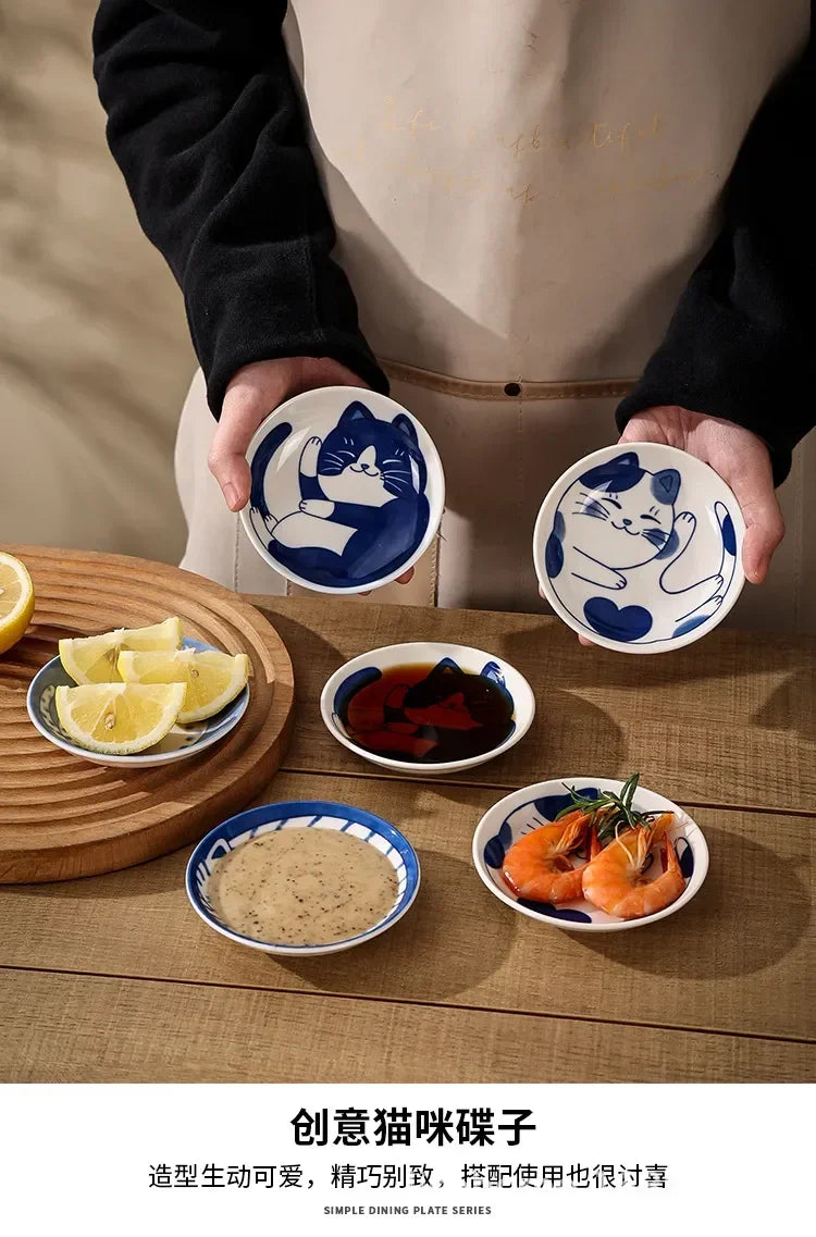 Japanese-Style Lucky Cat Ceramic Plate