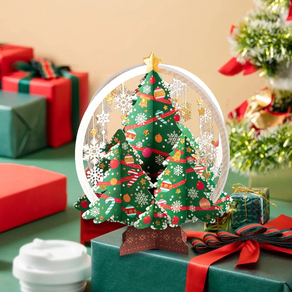 Cartes de vœux de noël 3D estampillées à chaud, cartes de nouvel an Pop-Up, sculpture sur papier gravée au Laser, lettre de remerciement Business