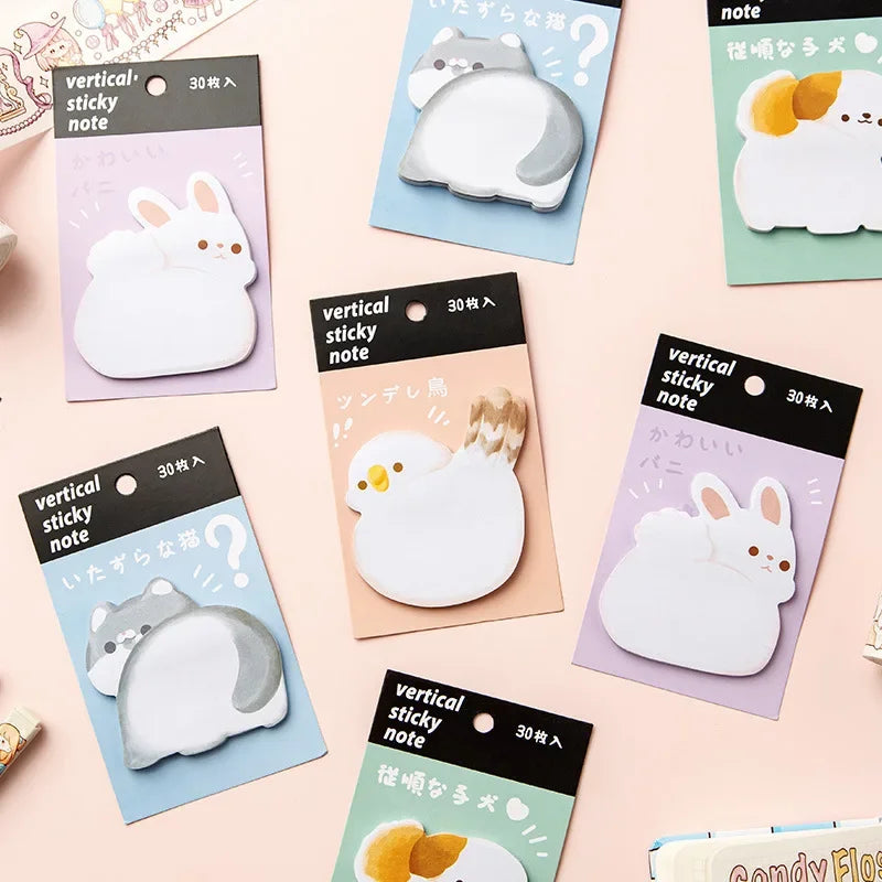 Cute Animal Sticky Notes – Cartoon Memo Pad (Rabbit, Cat, Dog & Bird)