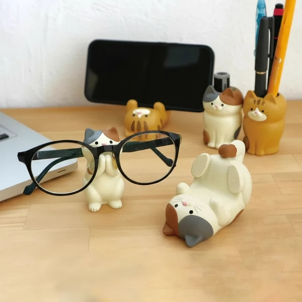 Japanese-Style Animal Desk Holder – Cute Resin Phone & Pen, glasses Stand
