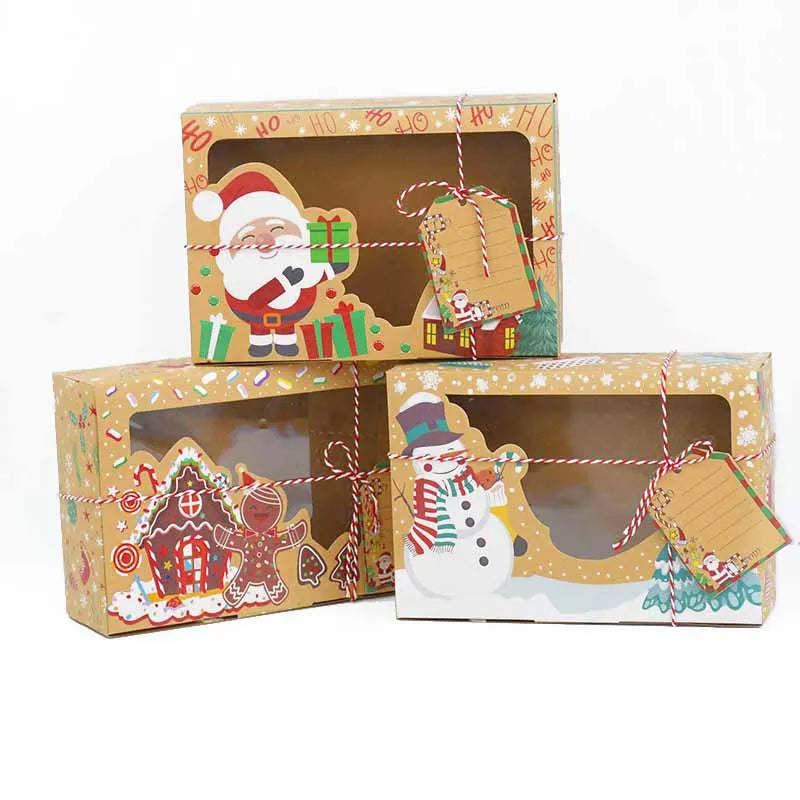 Christmas Gift Boxes with Clear Window – 3pcs Kraft Paper Packaging for DIY Gifts & Holiday Treats