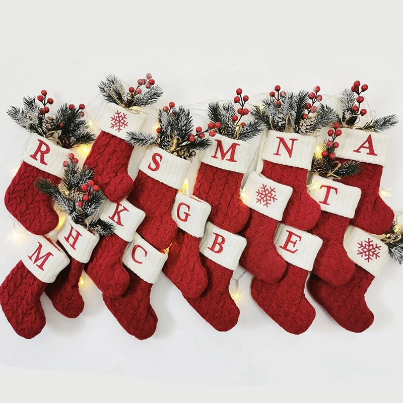 Knitted Christmas Stockings – Snowflake & Letter Design Holiday