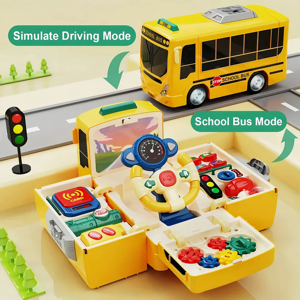 Transforming School Bus Toy – Interactive Musical Driving Toy for Kids (Lights, Sounds & Steering Wheel)