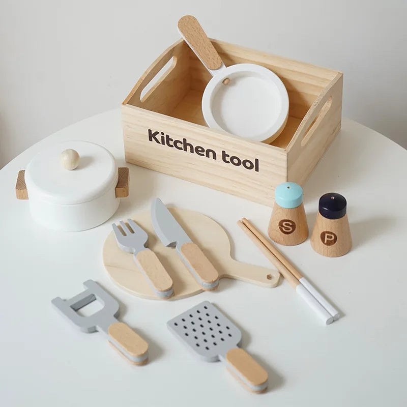 Wooden Kitchen Playset – Montessori Cutting Food Toy for Kids