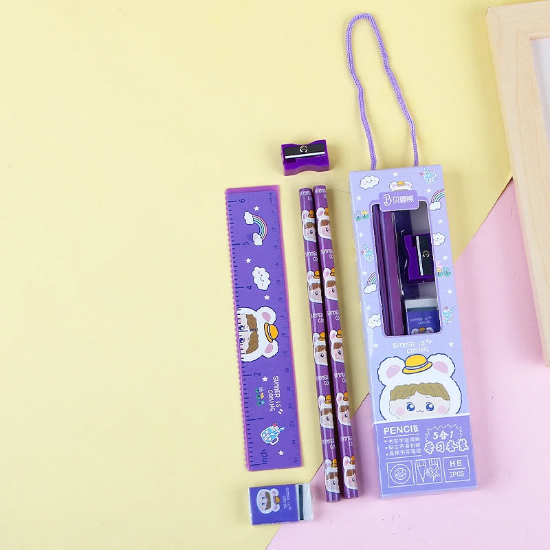 Cartoon Stationery Set for Kids – 5-in-1 Cute School Supplies Kit
