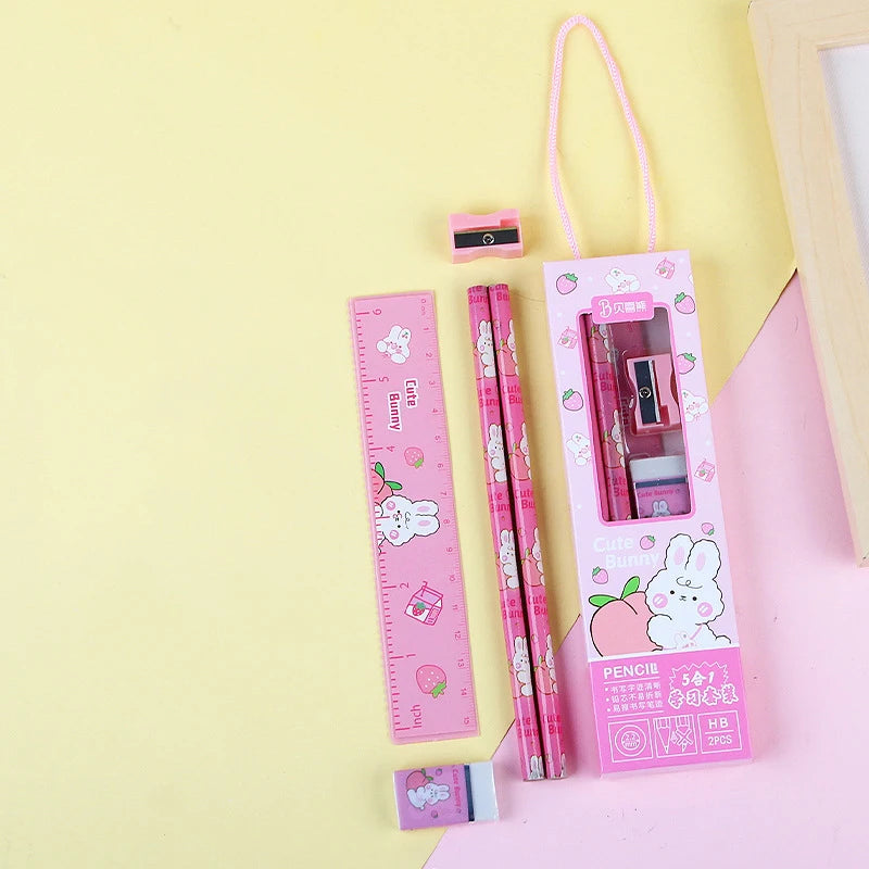 Cartoon Stationery Set for Kids – 5-in-1 Cute School Supplies Kit