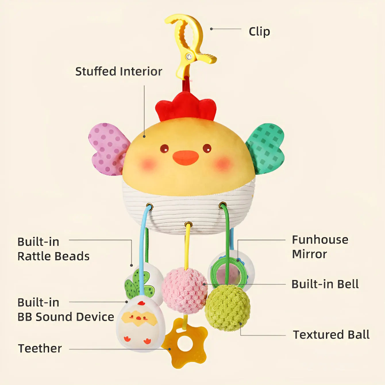 Hanging Bed Bell Toy – Cartoon Teething Pendant & Rattle for Babies