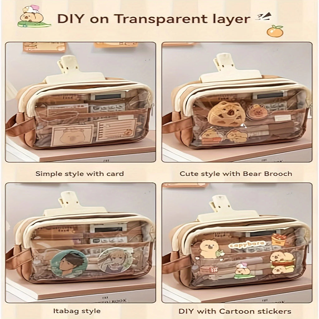 Capybara Pencil Case – Aesthetic Canvas School Pouch with Lock