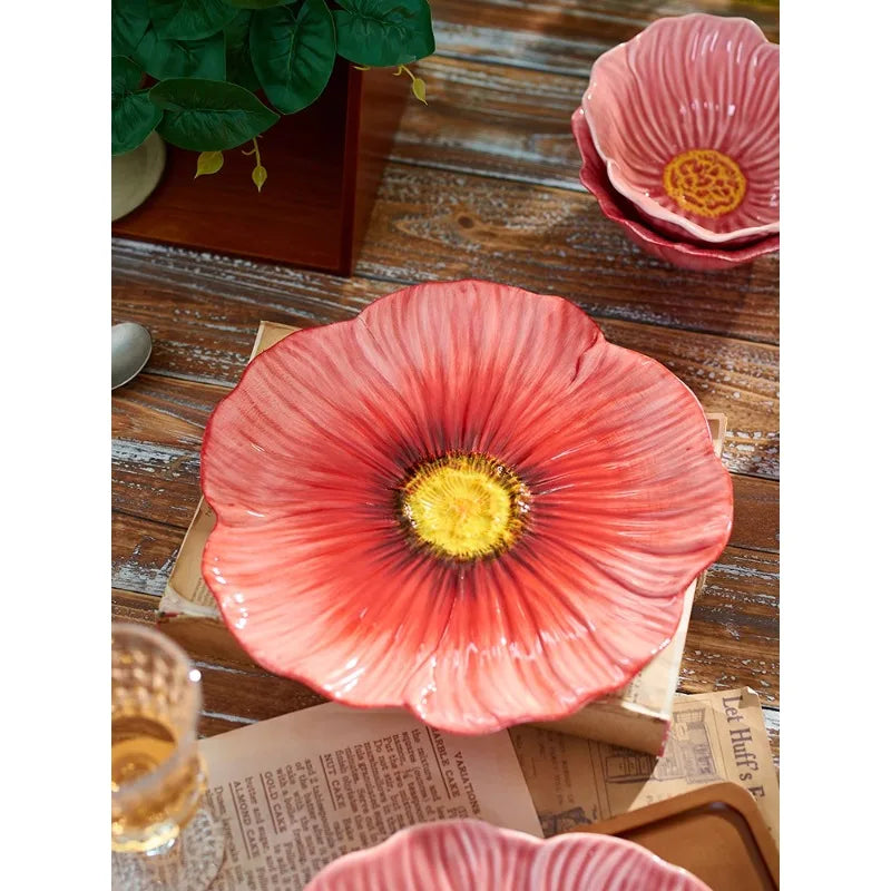 Assiette à légumes à fleurs, assiette à manger haut de gamme et belle pour un usage domestique, assiette à gâteaux et desserts exquise